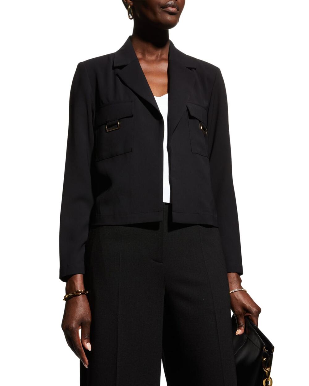 Misook Cropped Black Soft Crepe Blazer Size S